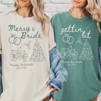 Custom Christmas Bachelorette Comfort Colors Shirt, Personalized Bridal Party Tees, Trendy Bach, Winter Bach Party Gift, Bridesmaid Proposal