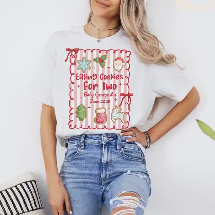 Custom Christmas Pregnancy Announcement Shirt, Christmas Baby Reveal Tee, Pregnant Holiday T-Shirt, Gingerbread Cookie Reveal, Maternity Tee